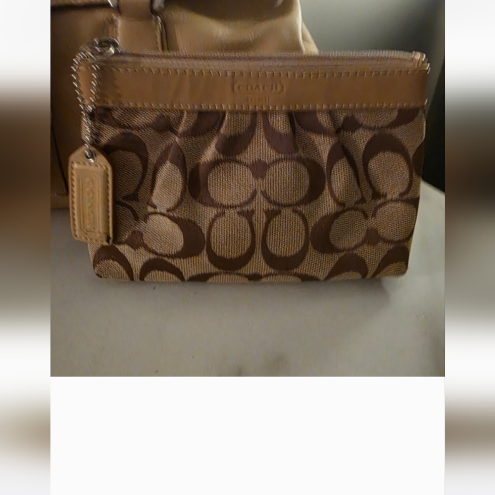 Coach Tan and Brown Signature Wristlet